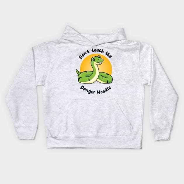 Don't touch the danger noodle (on dark colors) Kids Hoodie by Messy Nessie